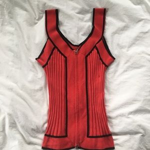 Cache Tops - Cache Zip Up Red Ribbed Tank Blouse Cache Tops - Cache Zip Up Red Ribbed Tank Blouse